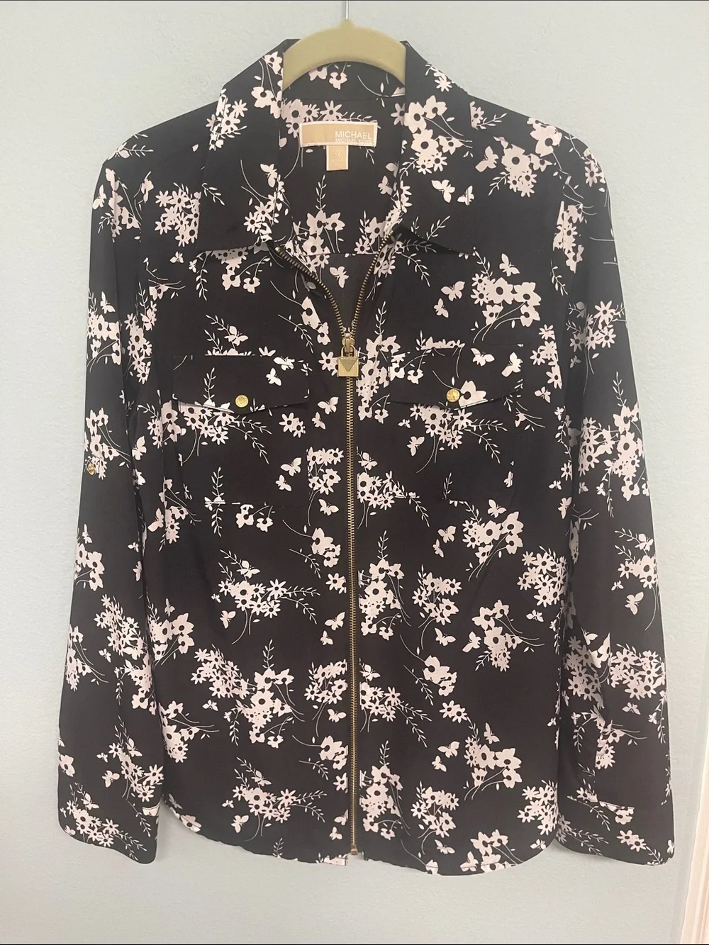 Michael Kors Black & white Floral Zip-Front blouse